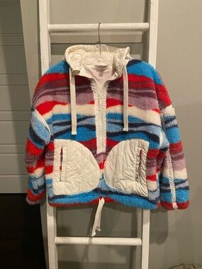 Joylab Colorful Striped Sherpa Hoodie with Quilted Pockets